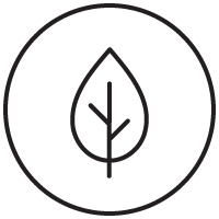 Eco-friendly icon featuring three leaves forming a recycling-style symbol.